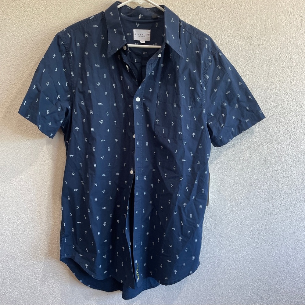 Five Four Navy Blue Patterned Casual Shirt